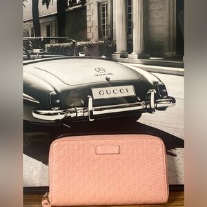 Gucci Blush Pink Micro GG Microguccissima Logo Zip Around Wallet